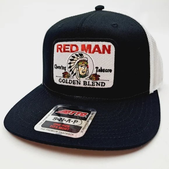 Retro Vintage Style Red Man Chew Patch Trucker Snapback Hat Quality Handcrafted
